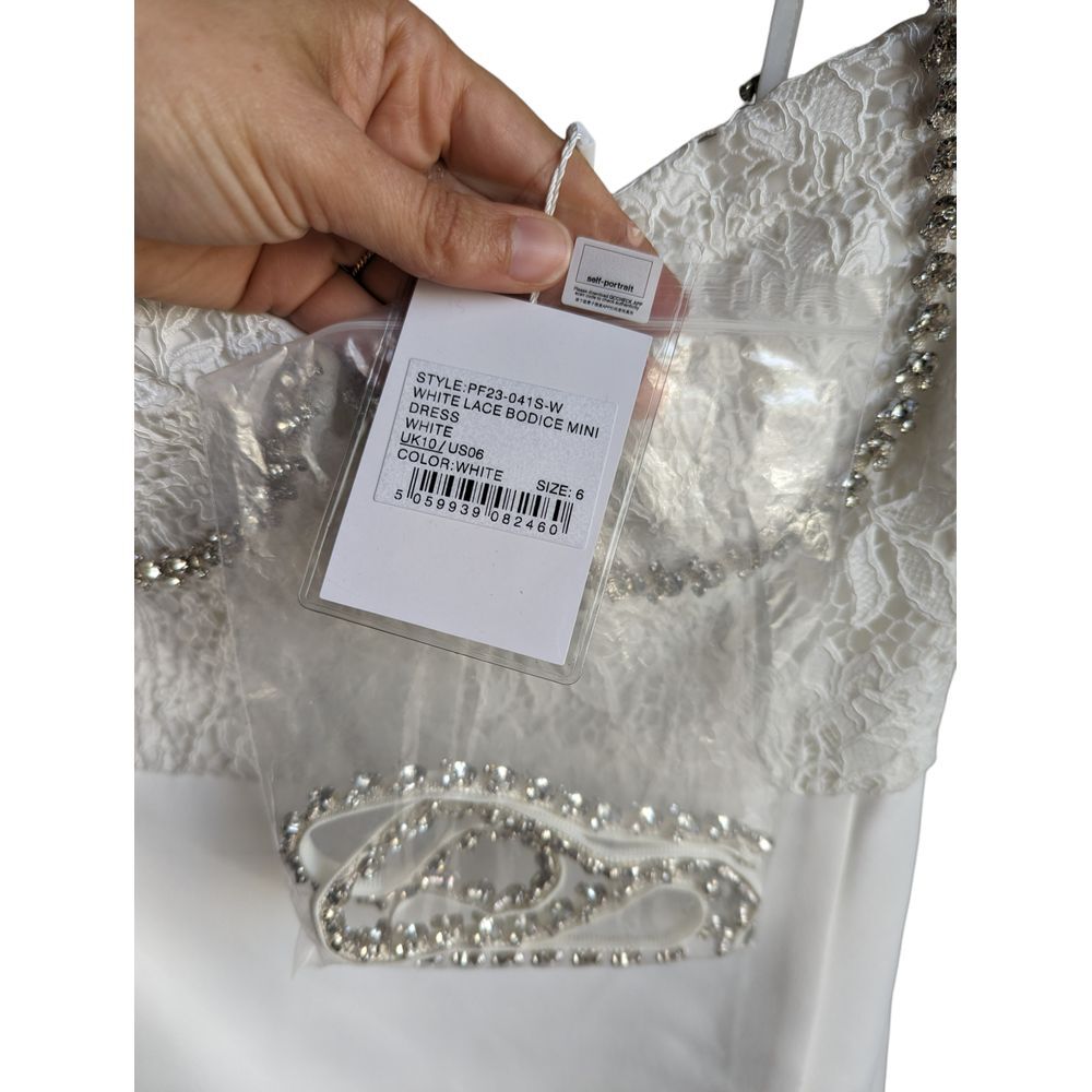 NWT Self Portrait Diamante accent white lace bodice mini dress size 6 - Picture 10 of 14